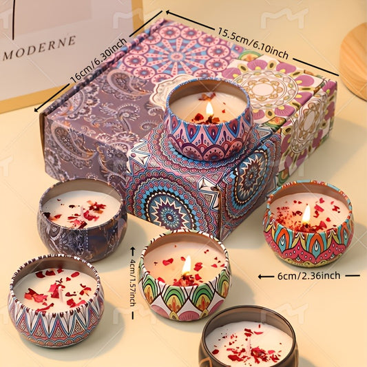 Scented Candle Gift Box, 4 Soy Wax Candles with Dried Flowers