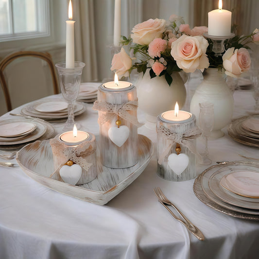 4-Piece Wooden Tealight Holder Set with Round Tray