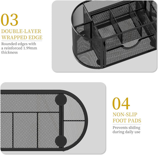 Small Mesh Desk Organizer with Drawers, Desk Accessories with 9 Compartments, Makeup Organizer, Black