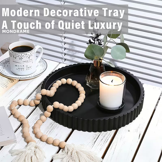 11 In Round Decorative Wood Tray for Coffee Table, Fall Decor