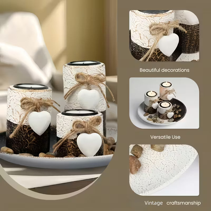 4-Piece Wooden Tealight Holder Set with Round Tray