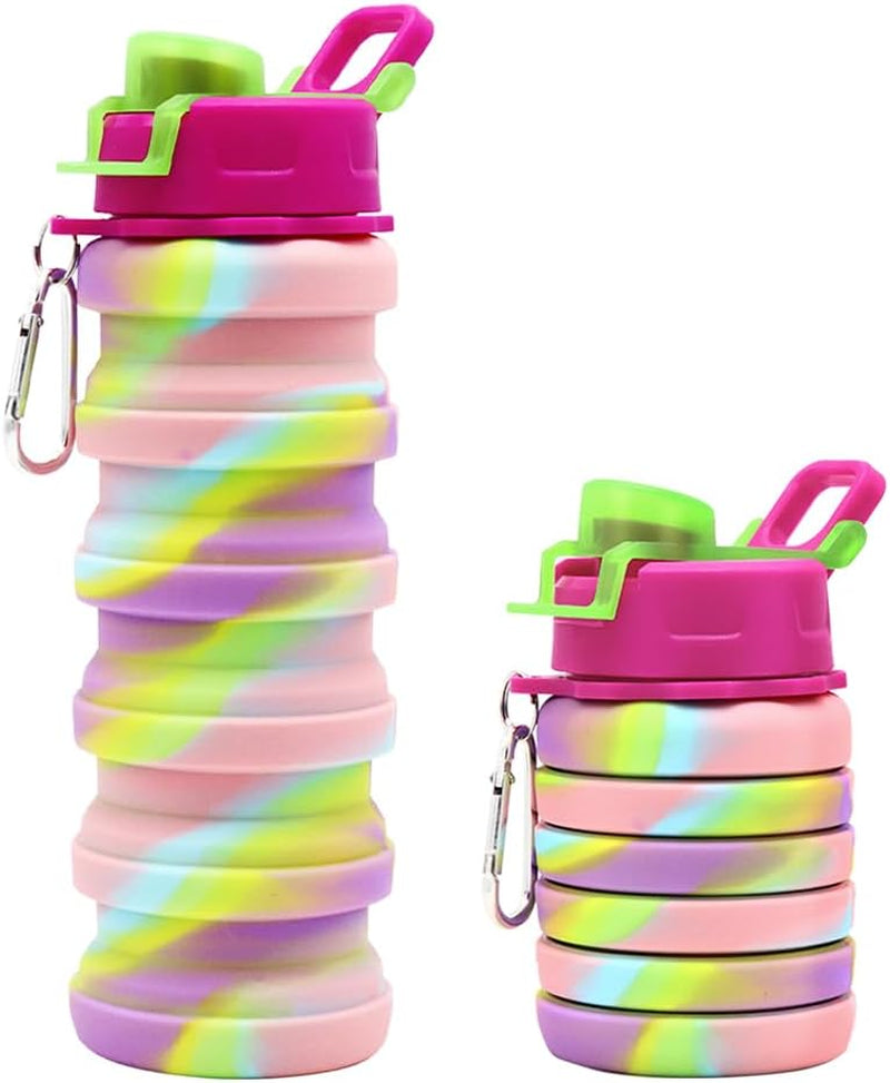 Silicone Collapsible Water Bottles, 16Oz 500Ml Portable Foldable Expandable Water Bottle Sports Cups, Leak Proof Reusable BPA Free, for Outdoor Activities Travel(2# Pink)