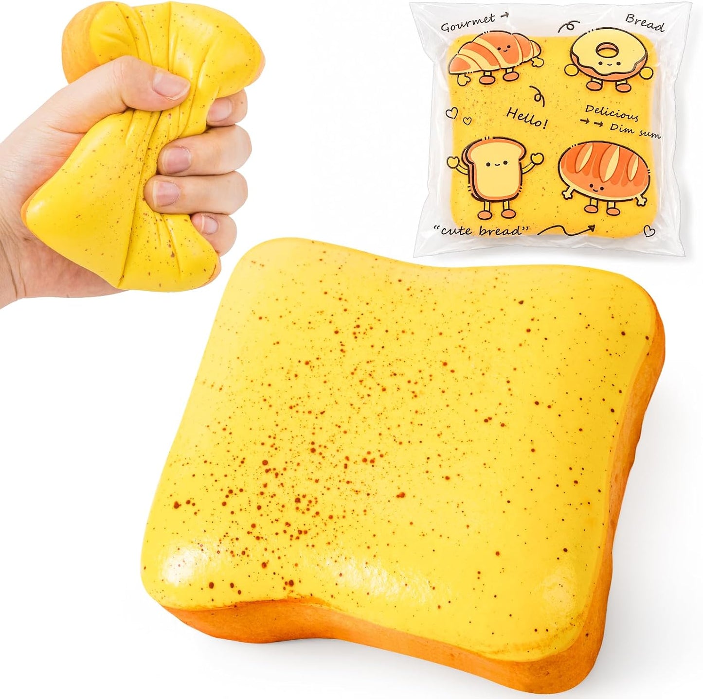 Bread Butter Squishy Slow Rising Squeeze Toys,Sensory Fidget Stress Relief Squishies,Soft Realistic Fidget Toys Anxiety Relief Party Favors Butter Squishy Bread for Kids&Adult(Yellow)