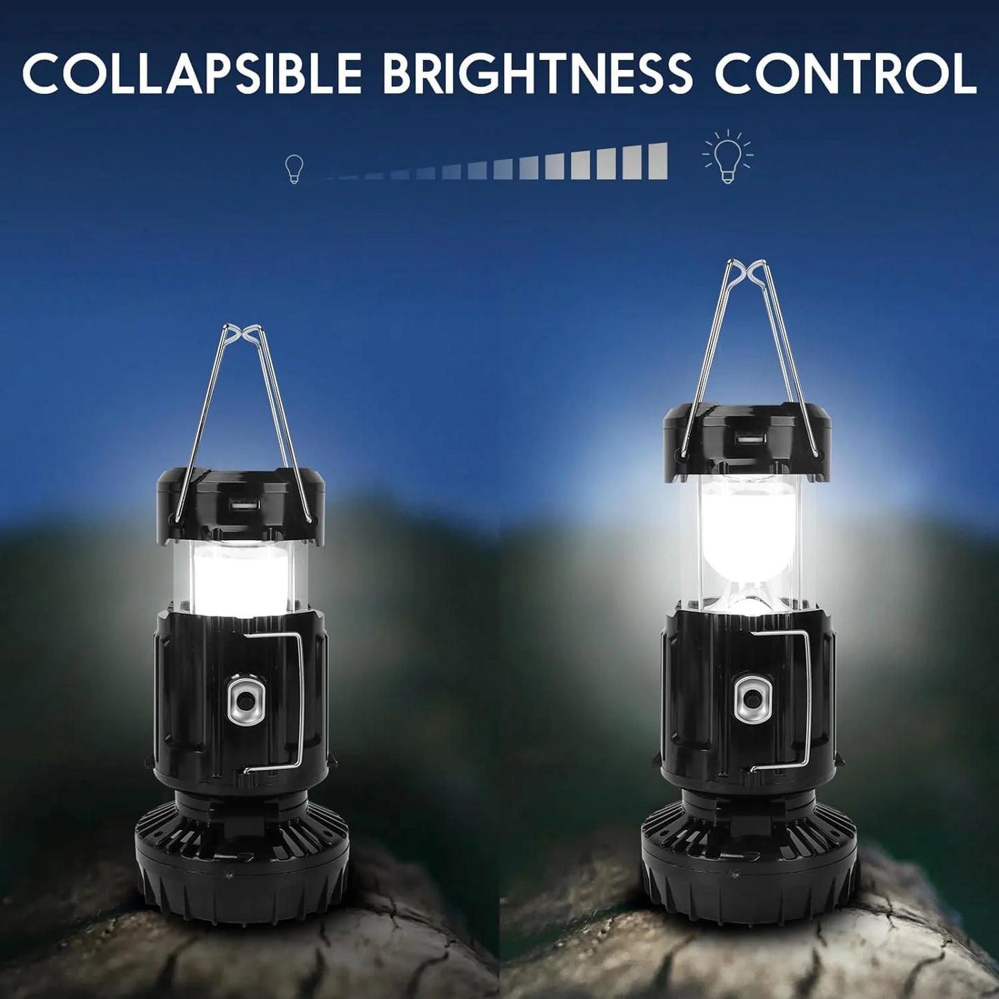 Solar Camping Lantern with Rechargeable Battery, Collapsible LED Light and Integrated Cooling Fan, Portable Emergency Light for Outdoor, Black