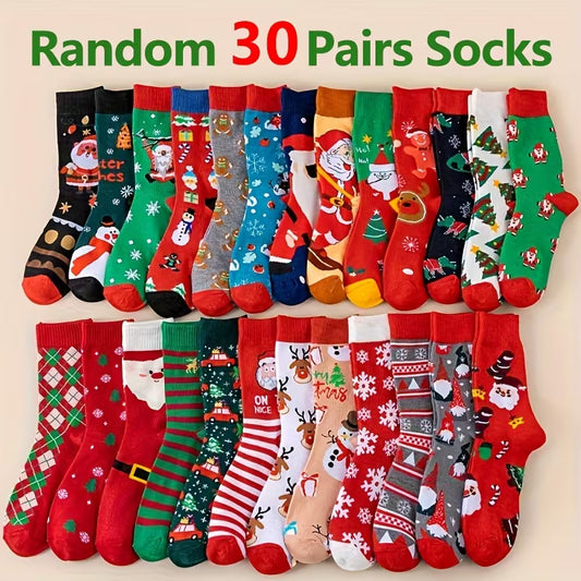 30 Pairs of Assorted Holiday-Design Christmas Socks Pack