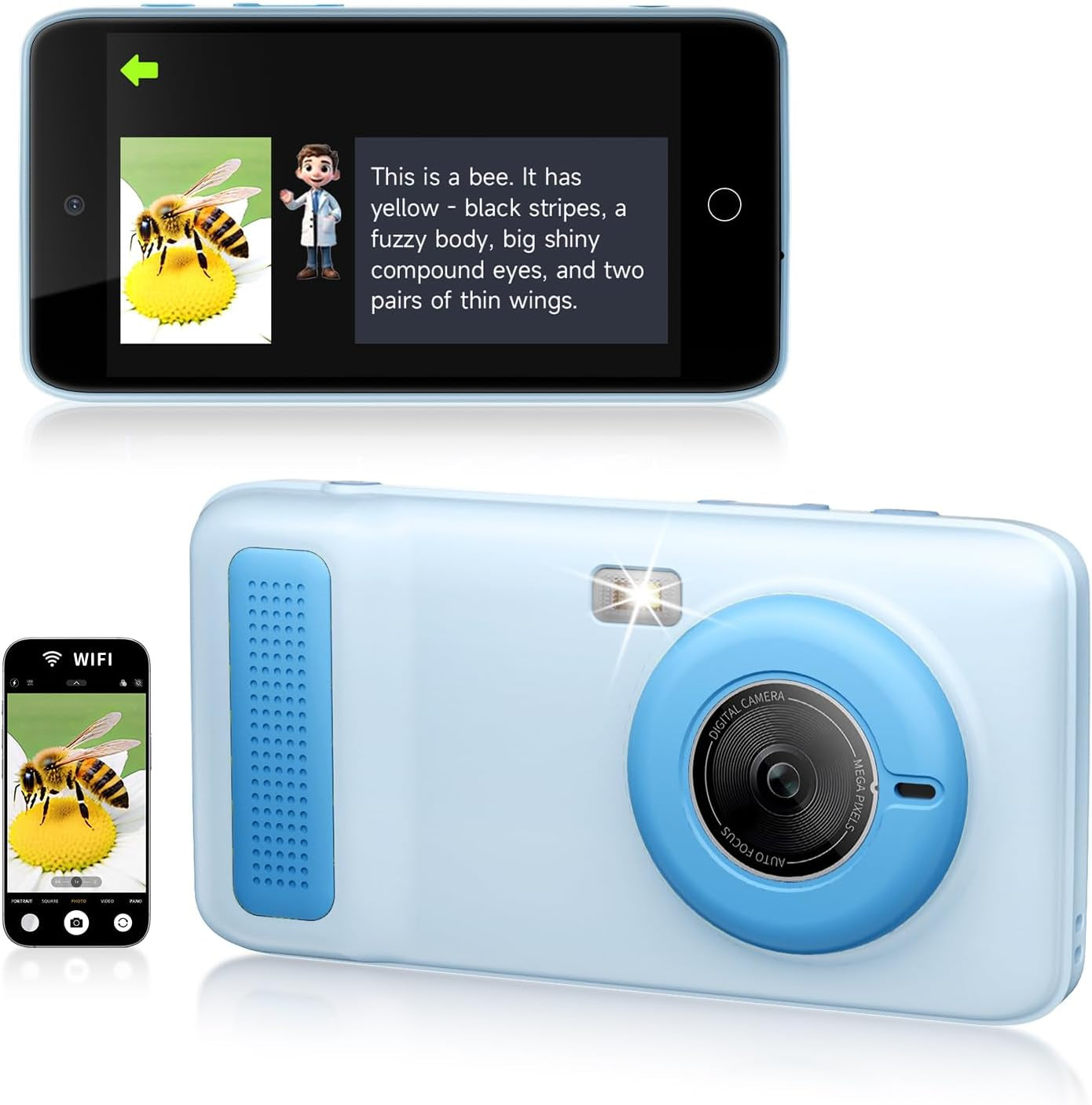 Kids Smart AI Learning Camera, 4.0'' Educational AI Toy Camera with Photo Recognition Knowledge Encyclopedia for Toddler Boys and Girls 3+ Christmas Birthday School Gift (Blue)