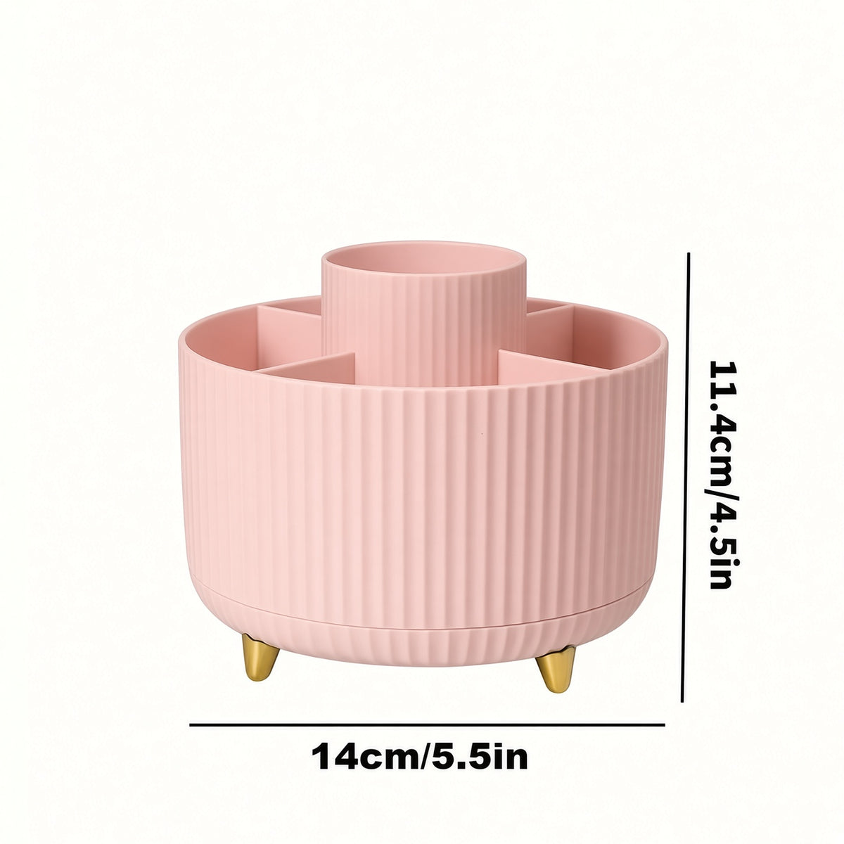 360° Rotating Makeup Organizer with 5 Compartments, Pastel Pink