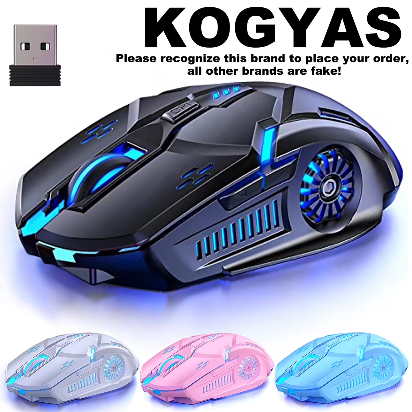 Wireless Gaming Mouse – Rechargeable, 7-Color LED, 6 Silent Buttons, 3200 DPI, Black