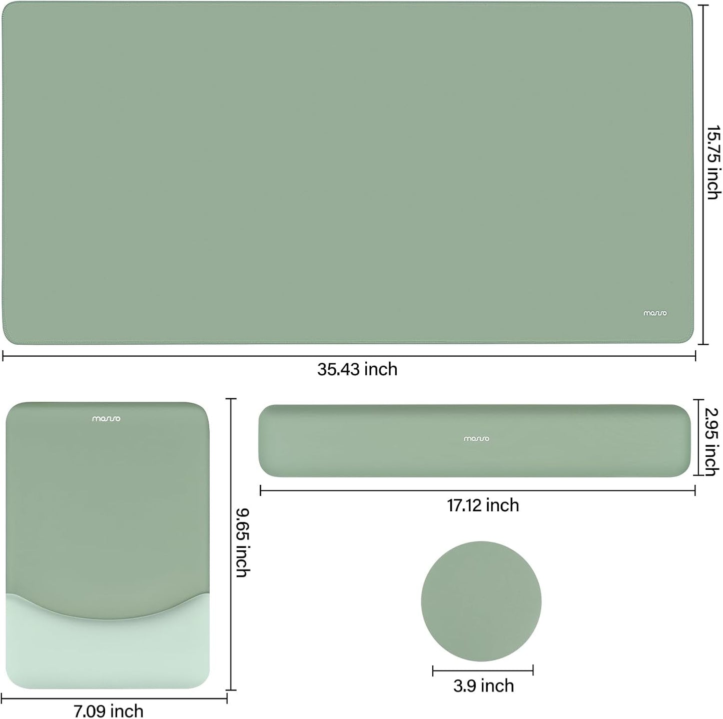 Keyboard Mouse Pad Set, Large Gaming Mouse Pad&Rectangular Keyboard Wrist Rest&Mousepad with Wrist Rest&Coaster, Ergonomic Non-Slip&Easy Typing Pad with Curved Silicone Lining, Antique Green