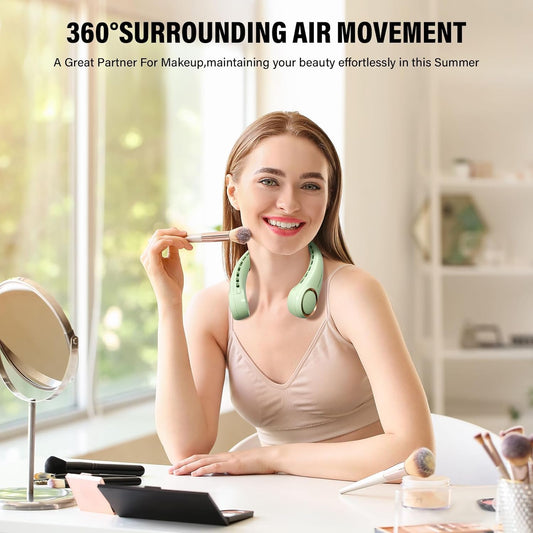 Neck Fan, USB Rechargeable Personal Fan, 3 Speeds Adjustable, Large Air Outlet Powerful Strong Wind, Adjustable, 360° Cooling, Super Quiet, No Blade Design, No Hair Twisting, Small (Green)