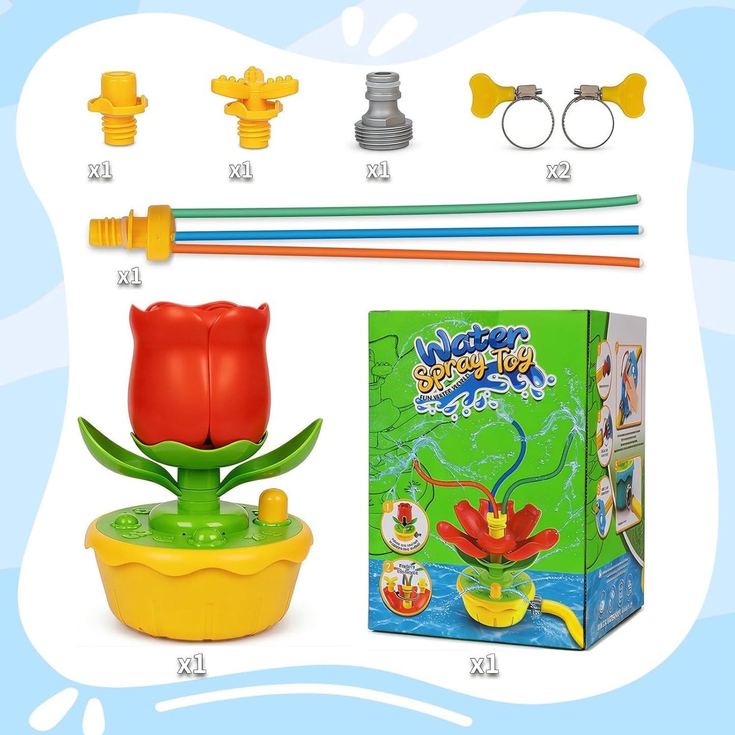 Water Sprinkler for Kids, 3-In-1 Crab Outdoor Toy with Toss Game, Batting Game & Splashing Fun, Attaches to Garden Hose, Summer Backyard Lawn Toy for Boys & Girls Ages 3-8 (Red Flower)