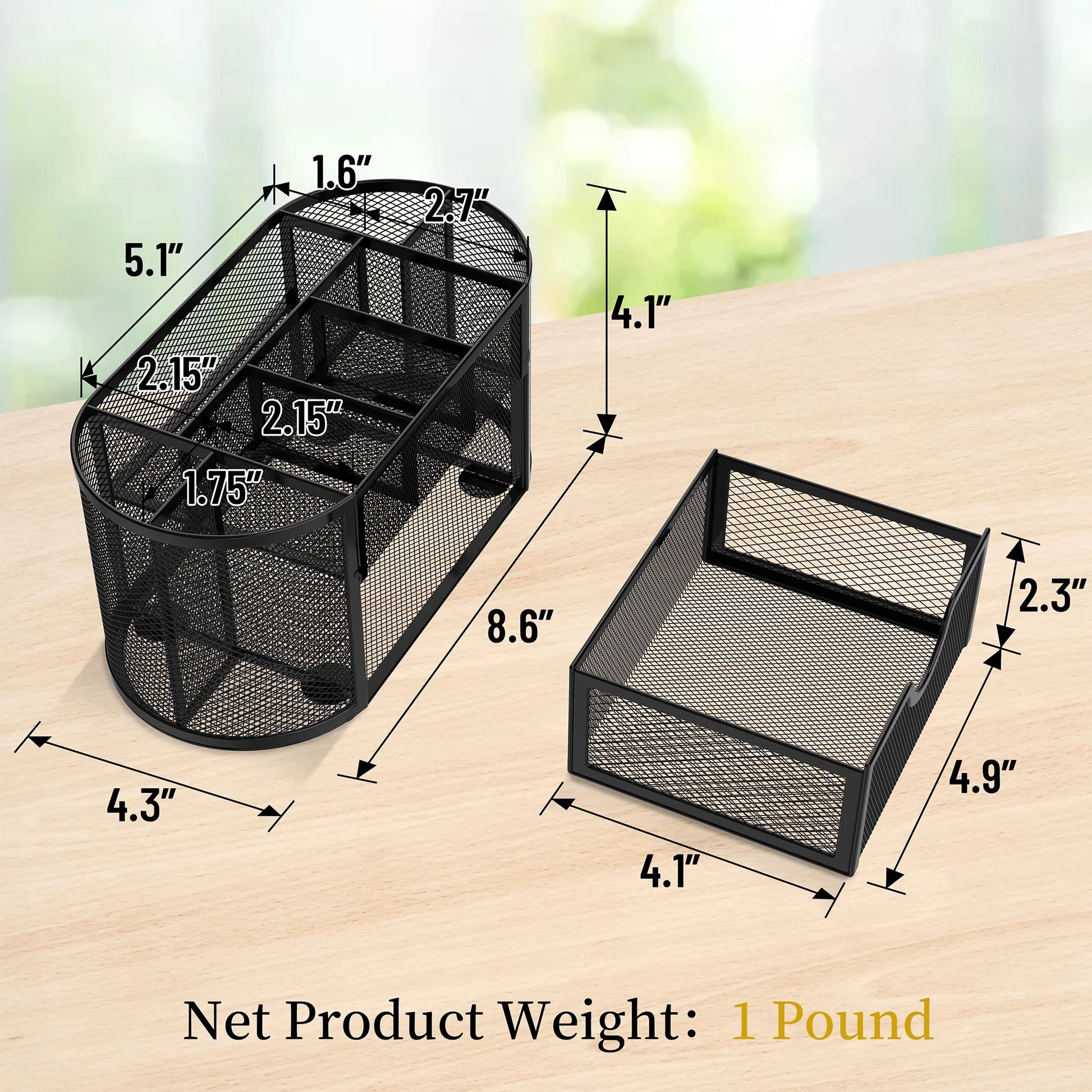 Small Mesh Desk Organizer with Drawers, Desk Accessories with 9 Compartments, Makeup Organizer, Black