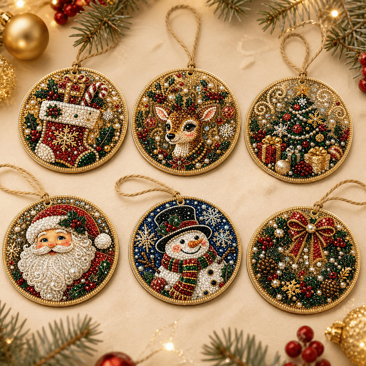 DIY Christmas Pearl Ornament Kit, 6 Hanging Holiday Ornaments