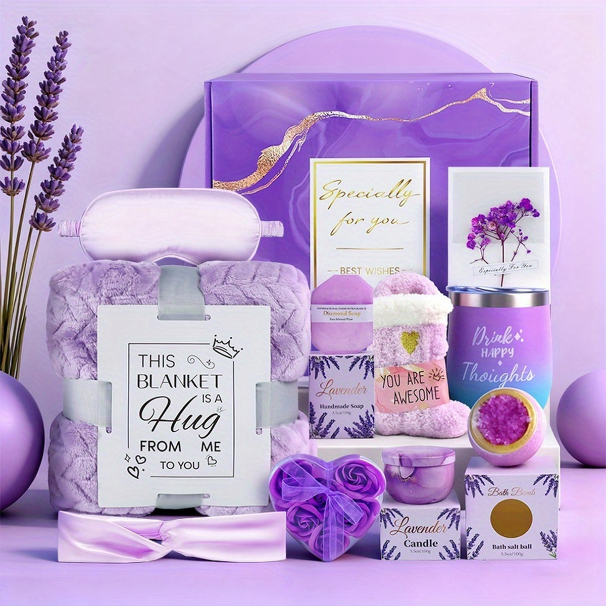Purple Gift Box 10-Piece Bath Gift Set