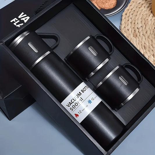 Insulated Cup Gift Set, 500ml Stainless Steel Bottle and 3 Cups