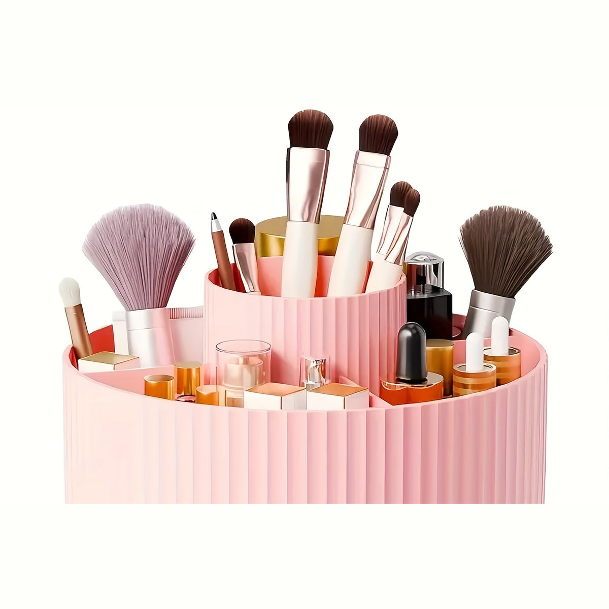 360° Rotating Makeup Organizer with 5 Compartments, Pastel Pink