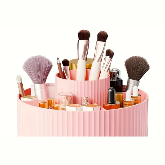 360° Rotating Makeup Organizer with 5 Compartments, Pastel Pink