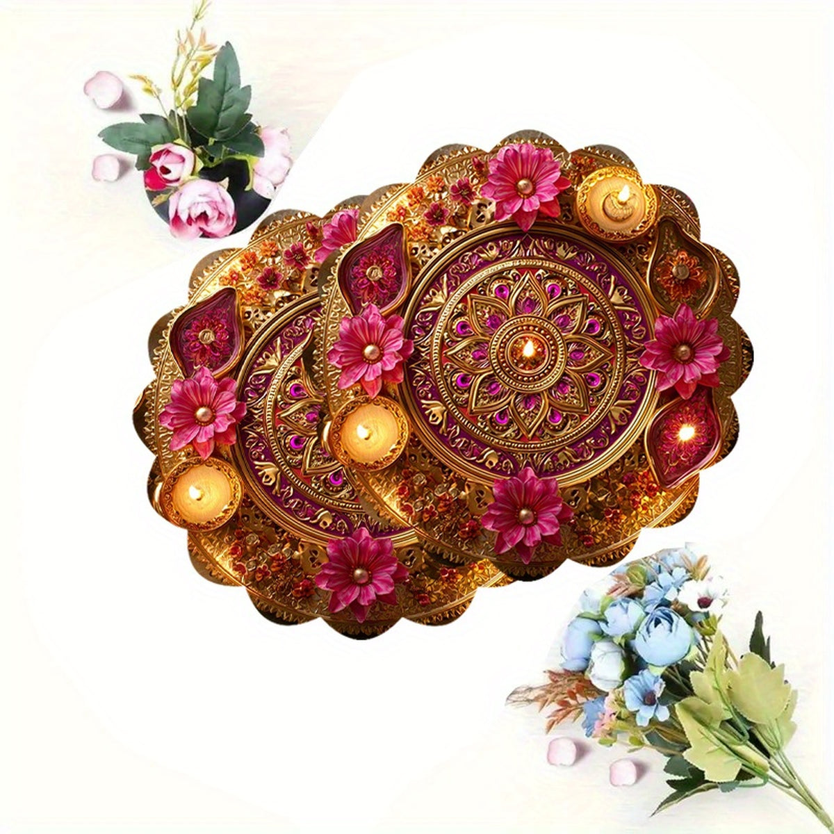 Set of 6 Round Printed Placemats, 15 in (38 cm)