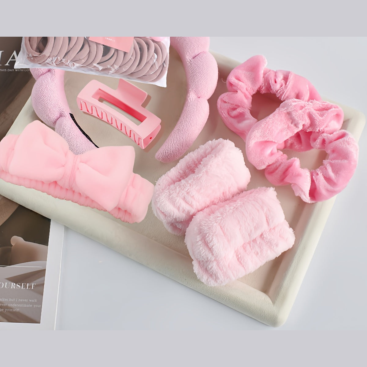 Spa Gift Set with Bath Towel, Coral Headband and Satin Scrunchie