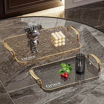 3-Piece Clear Serving Tray Set with Gold Rims, Large to Small