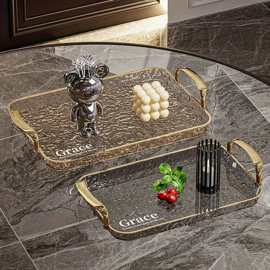 3-Piece Clear Serving Tray Set with Gold Rims, Large to Small