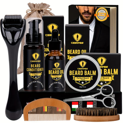 Beard Grooming Kit with Oil, Conditioner, Brush, Comb and Scissors