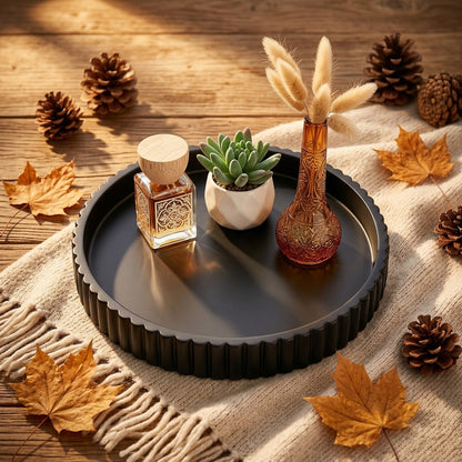 11 In Round Decorative Wood Tray for Coffee Table, Fall Decor