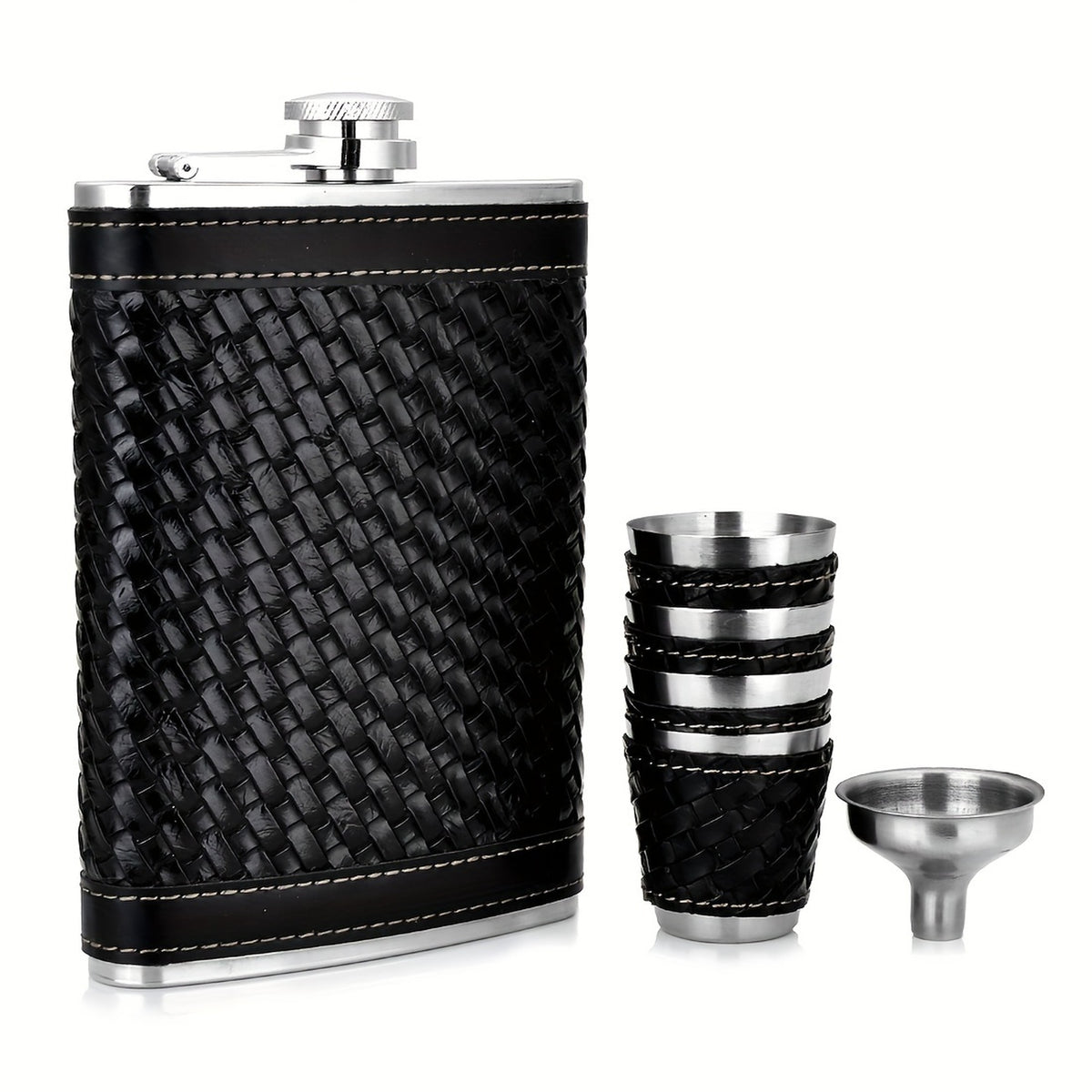 Black Stainless Steel Hip Flask Gift Set with Pen