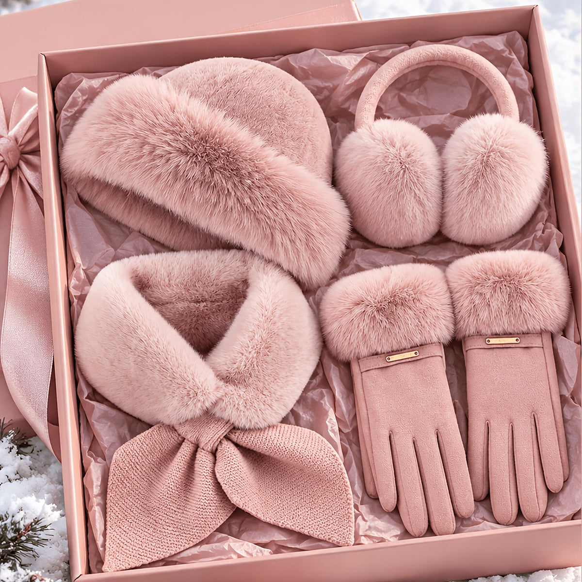 Women's Winter Gift Set, Beanie, Earmuffs, Gloves and Neck Warmer