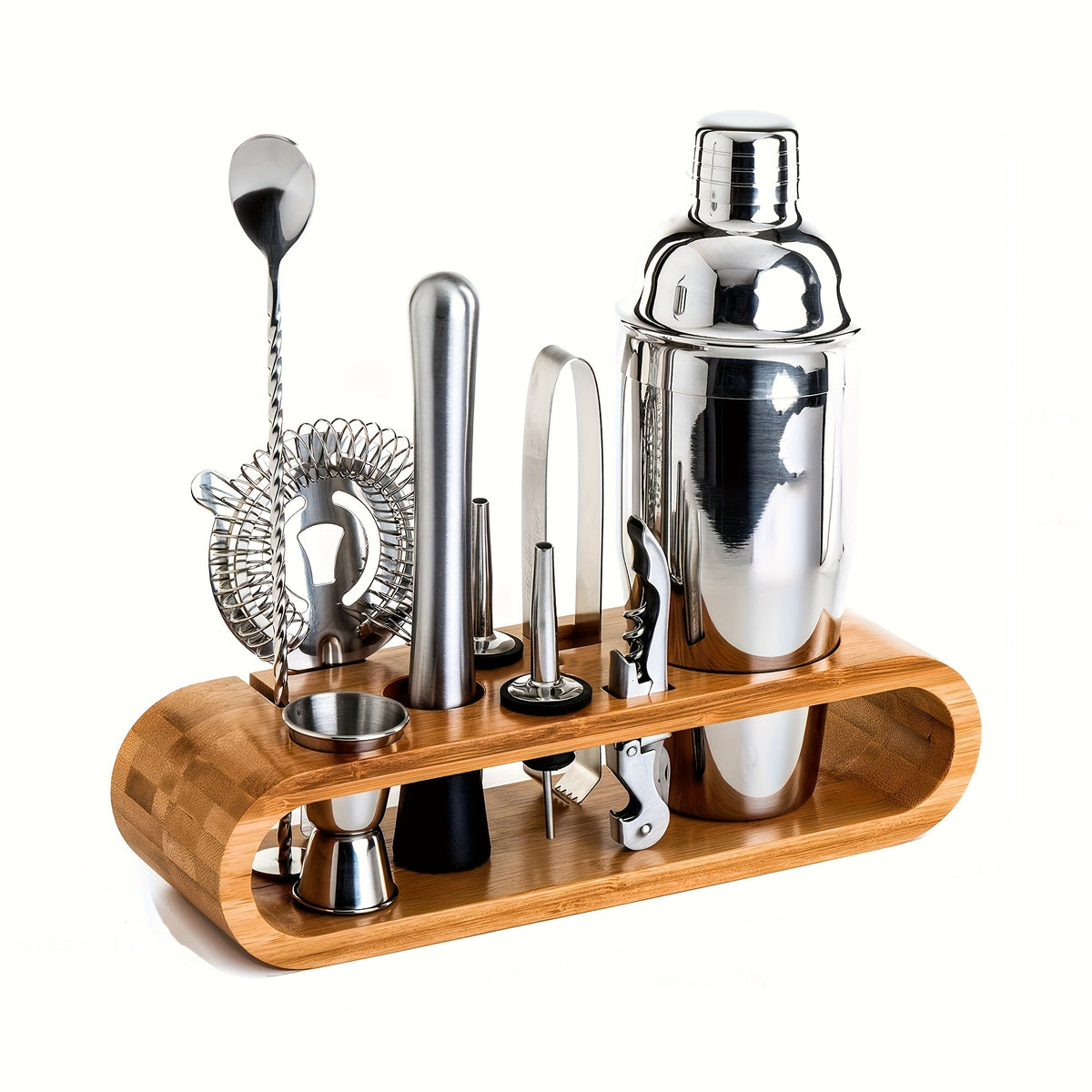 Bartender Set, 10-Piece Stainless Steel Cocktail Kit with Bamboo Stand