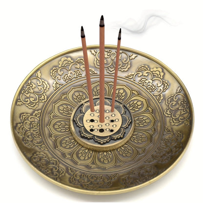 Lotus Flower Metal Incense Holder in Brass Color with Ash Catcher