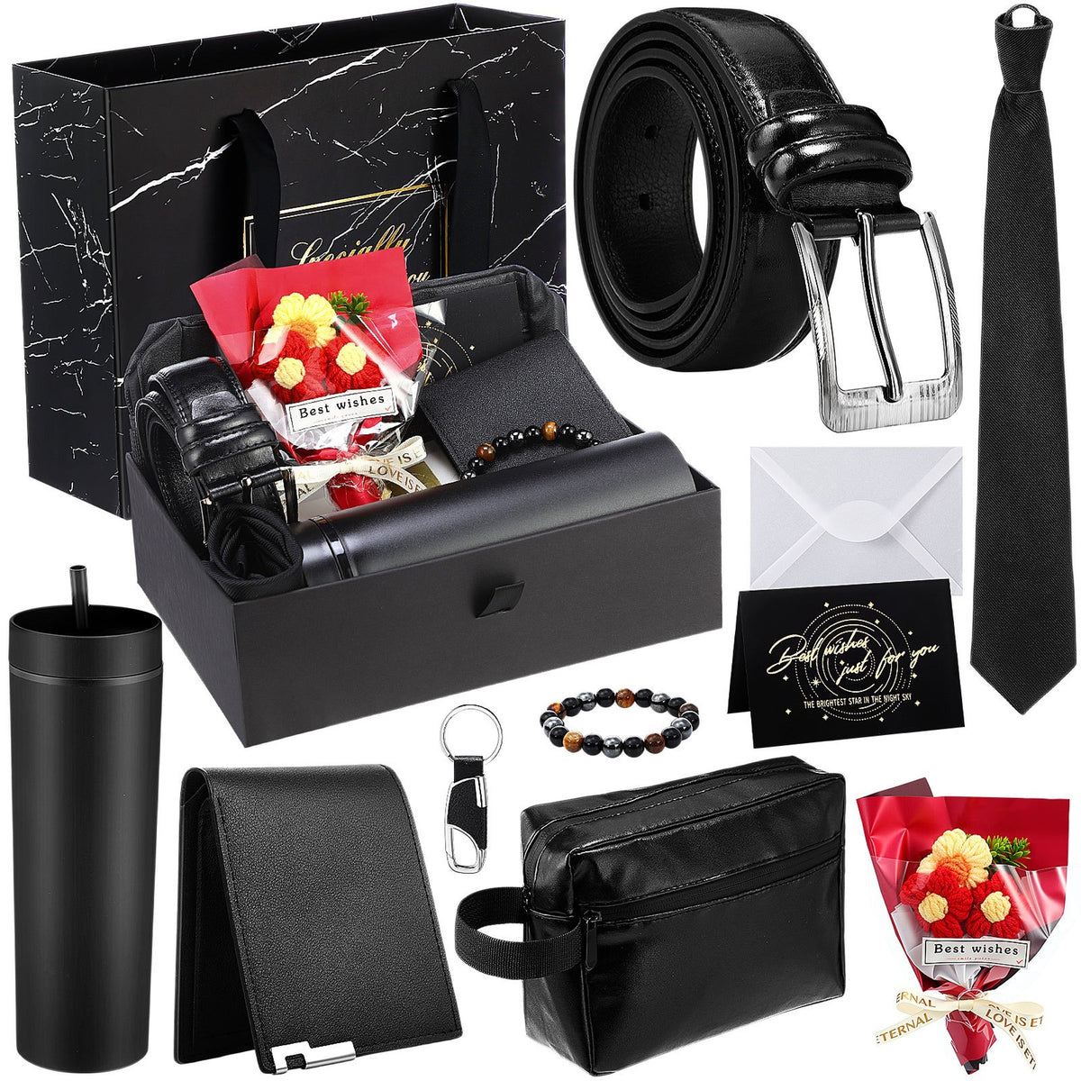 Men's 10-Piece Gift Set: Cup, Wallet, Tie and Belt, Red Box