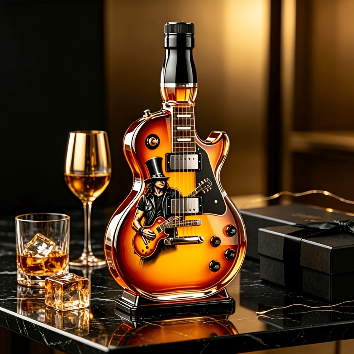 Guitar-Shaped Borosilicate Glass Whiskey Bottle with Cork, 11.83 oz