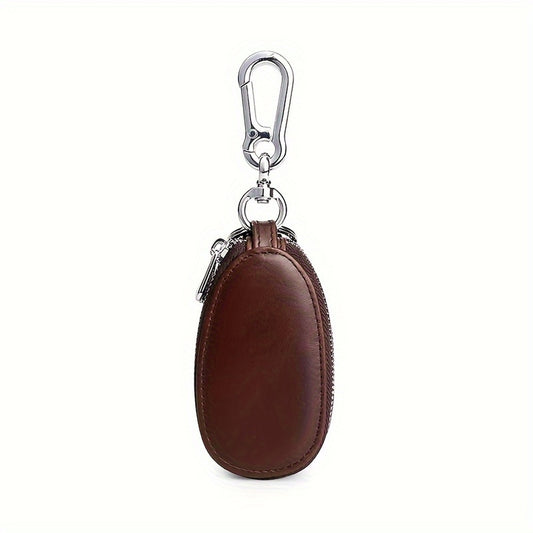 Men's Leather Car Key Pouch, Coffee Brown, with Card Slots