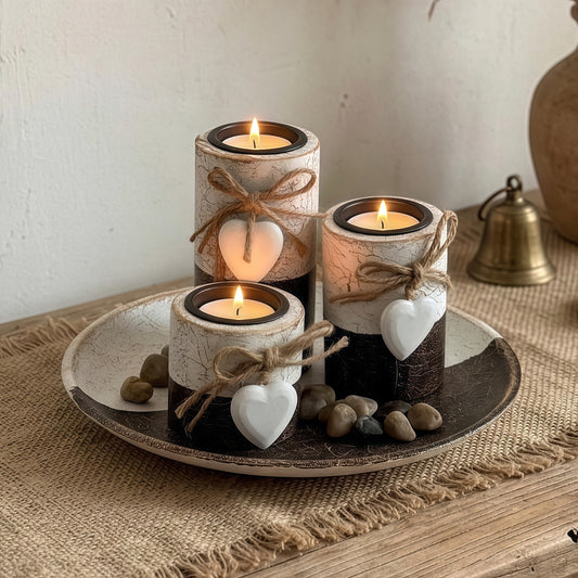 4-Piece Wooden Tealight Holder Set with Round Tray