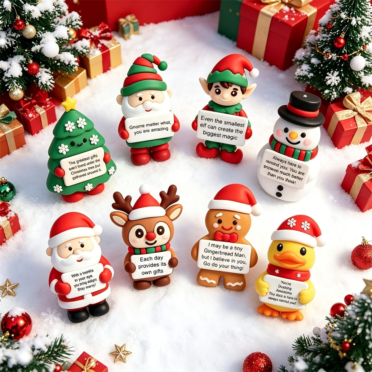 Set of 10 Christmas Silicone Figurines with Message Cards