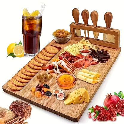 Charcuterie Board with 4-Piece Stainless Steel Knife Set, Cheese Tray