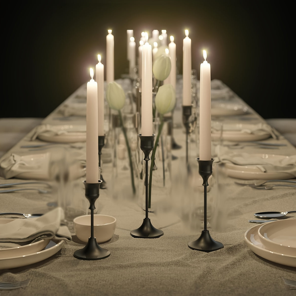 Set of 12 Black Bell Candlesticks, Vintage European Style