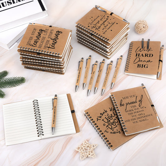 30 Spiral Notebooks with Bamboo Pens, Thank You Gift Set