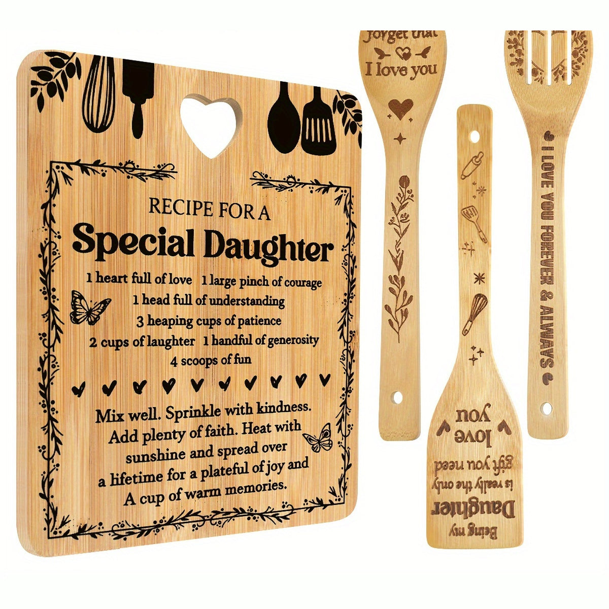 Recipe for a Special Daughter Bamboo Cutting Board and Utensil Set