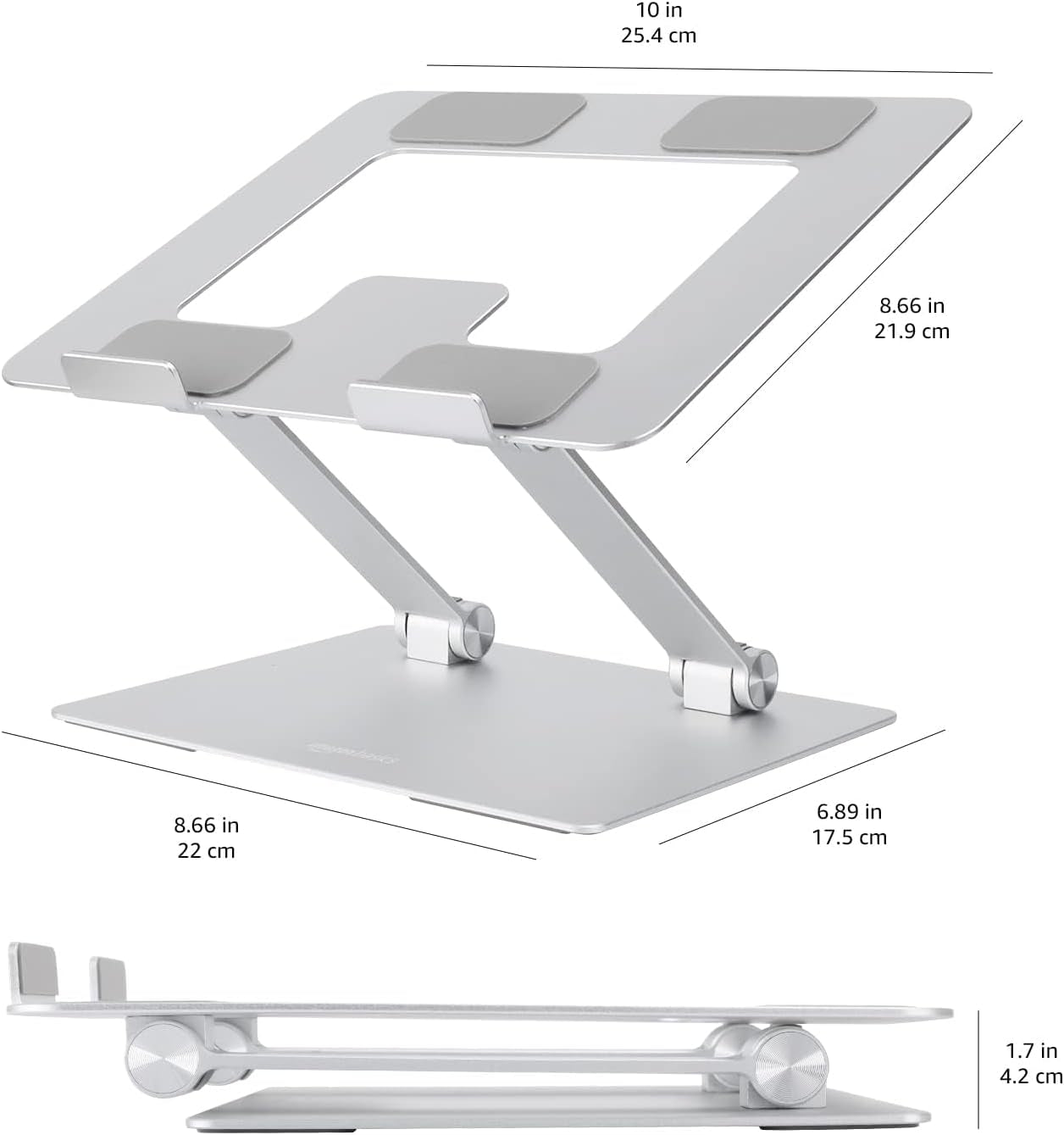 Sturdy and Portable Ergonomic Laptop Stand for Desk, Height Adjustable Riser with Ventilated Cooling, Foldable, Fits All Laptops up to 15.6 Inch, Silver