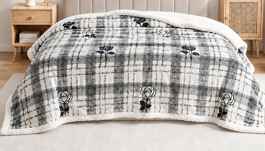 Gray Checkered Heavyweight Blanket, Twin 45x60 In, Machine Washable