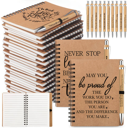 30 Spiral Notebooks with Bamboo Pens, Thank You Gift Set