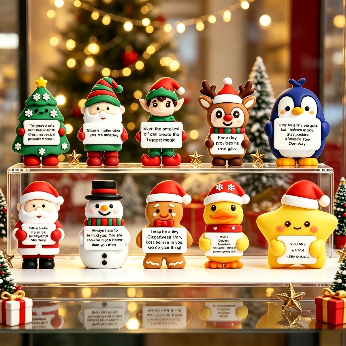Set of 10 Christmas Silicone Figurines with Message Cards