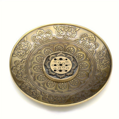 Lotus Flower Metal Incense Holder in Brass Color with Ash Catcher