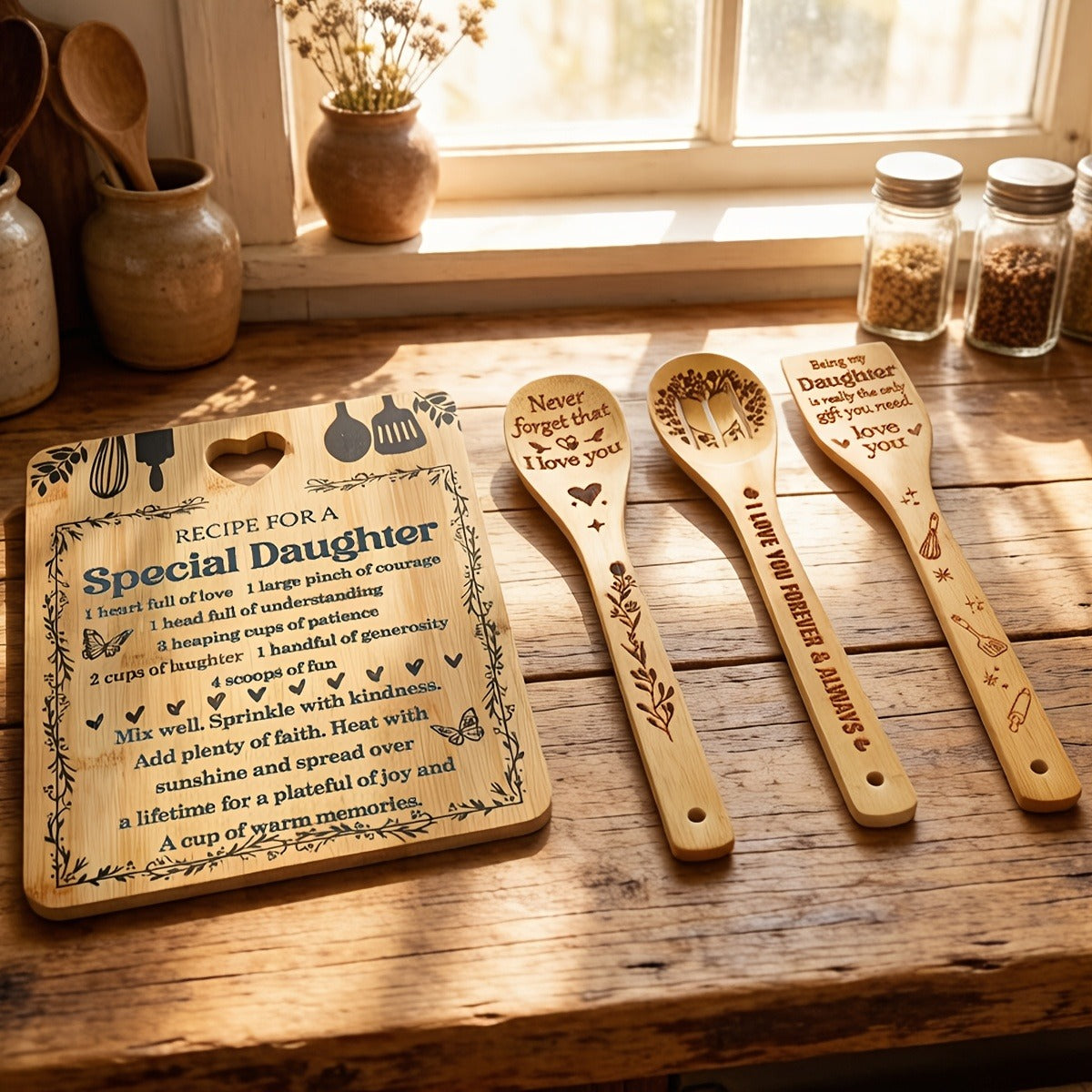 Recipe for a Special Daughter Bamboo Cutting Board and Utensil Set