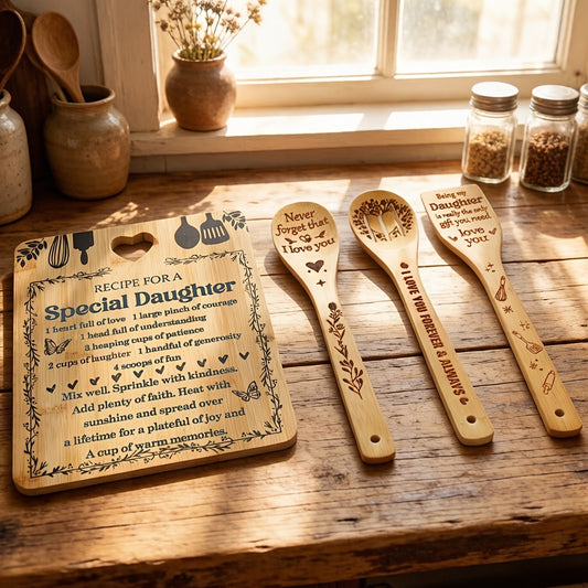 Recipe for a Special Daughter Bamboo Cutting Board and Utensil Set