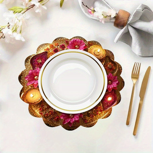 Set of 6 Round Printed Placemats, 15 in (38 cm)