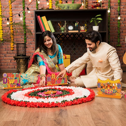 4-Piece Happy Diwali Wooden Table Sign Set