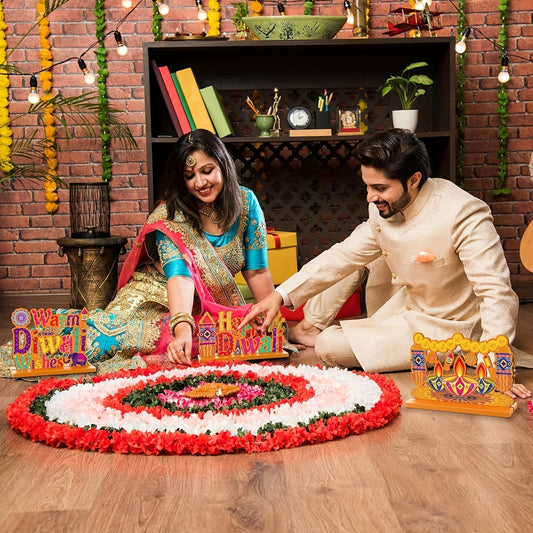 4-Piece Happy Diwali Wooden Table Sign Set